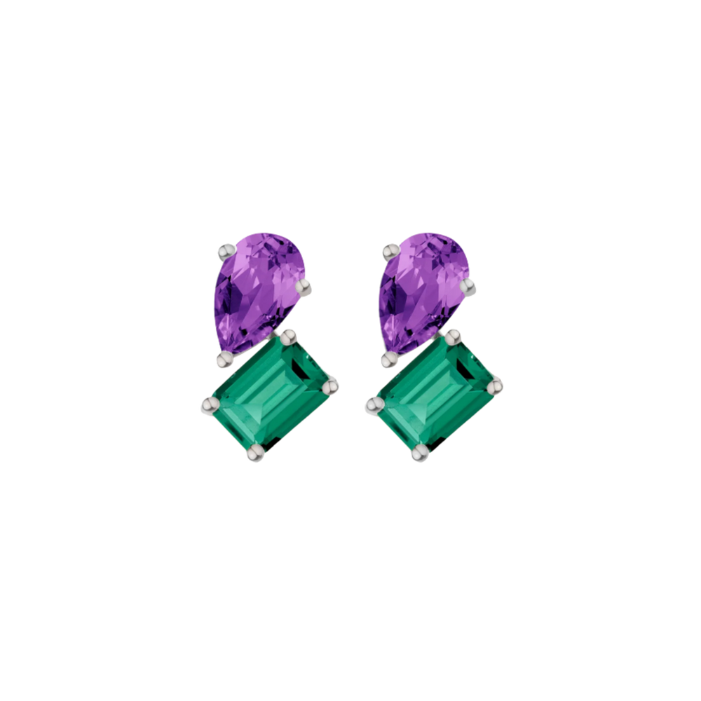 Toi et Moi Gemstone Heirloom Earring - Green Emerald & Amethyst