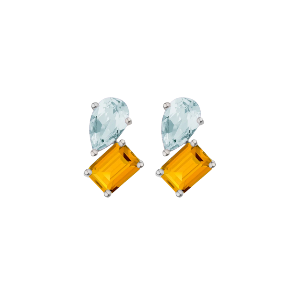 Toi et Moi Gemstone Heirloom Earring - Citrine & Aquamarine