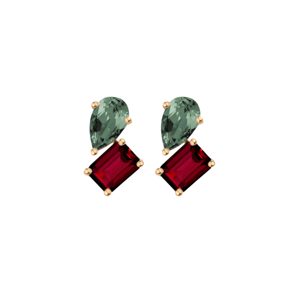 Toi et Moi Gemstone Heirloom Earring - Garnet & Green Tourmaline