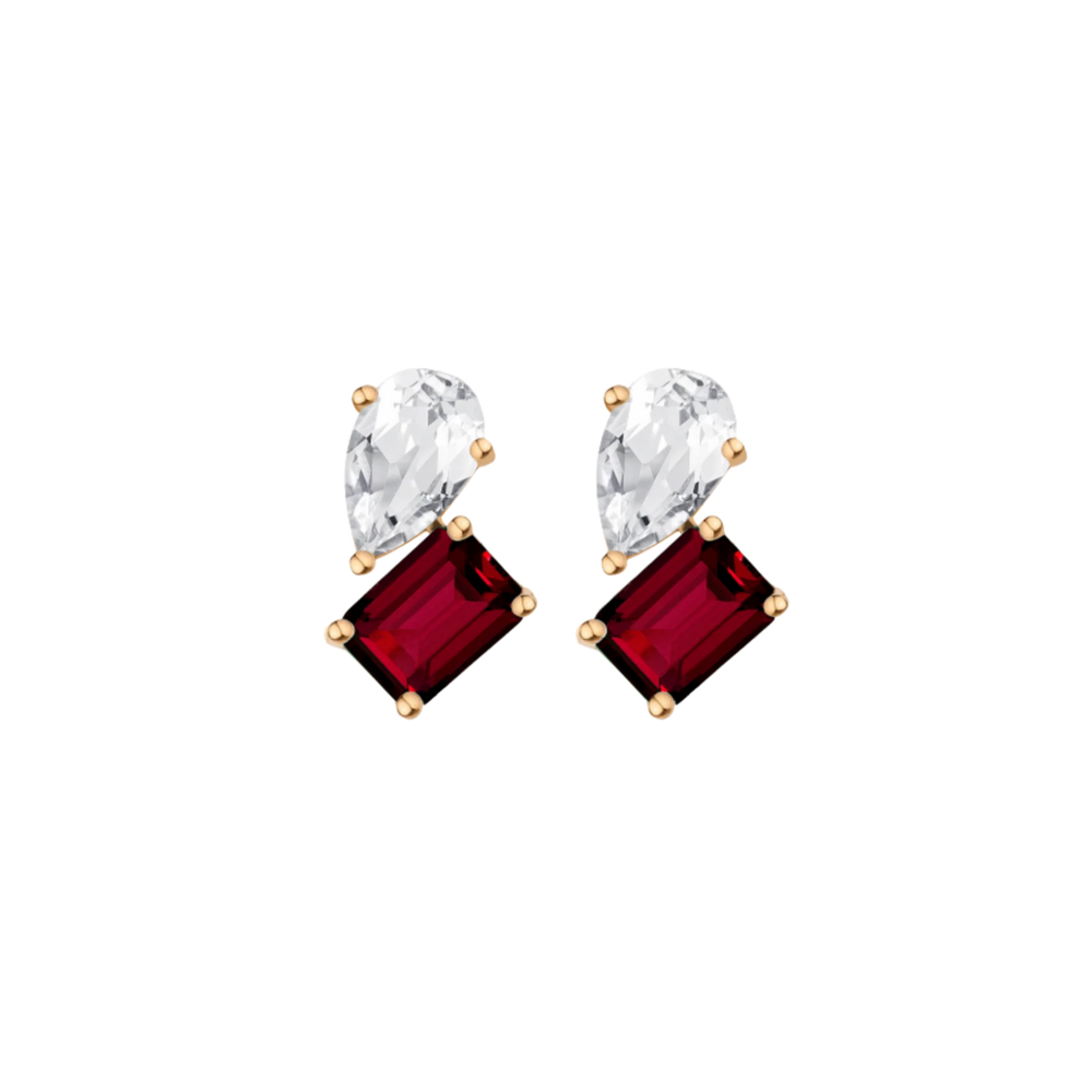 Toi et Moi Gemstone Heirloom Earring - Garnet & White Topaz