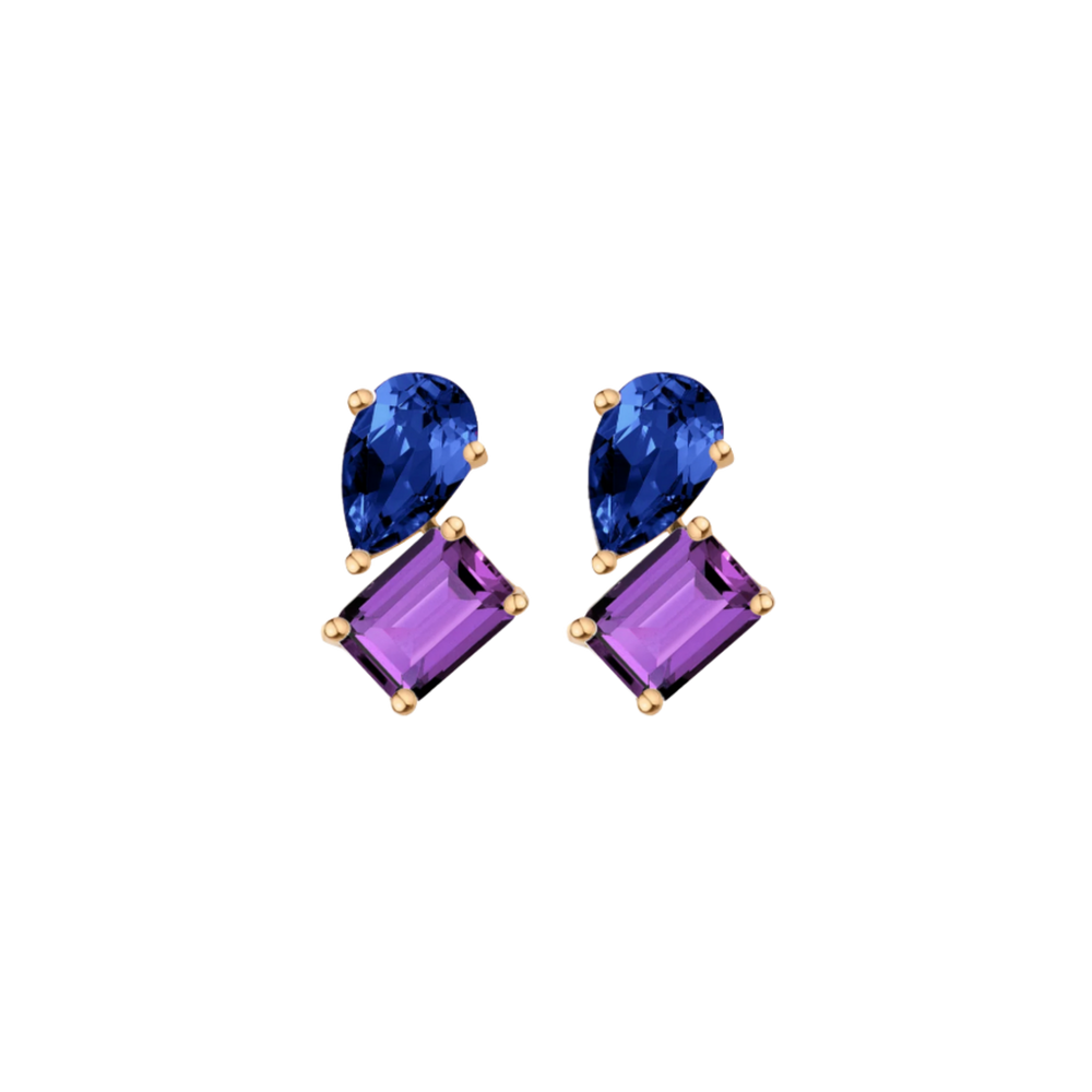 Toi et Moi Gemstone Heirloom Earring - Amethyst & Blue Sapphire