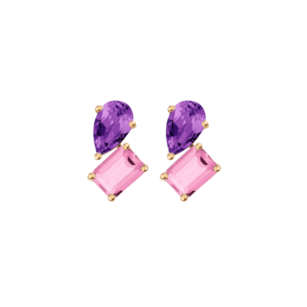 Toi et Moi Gemstone Heirloom Earring - Pink Tourmaline & Amethyst