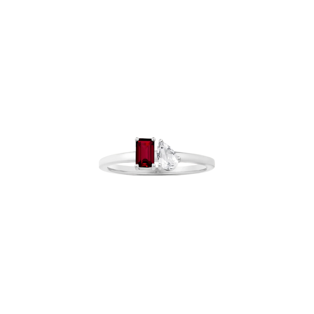 Toi et Moi Gemstone Mini Classic Ring  - Red Garnet & White Topaz