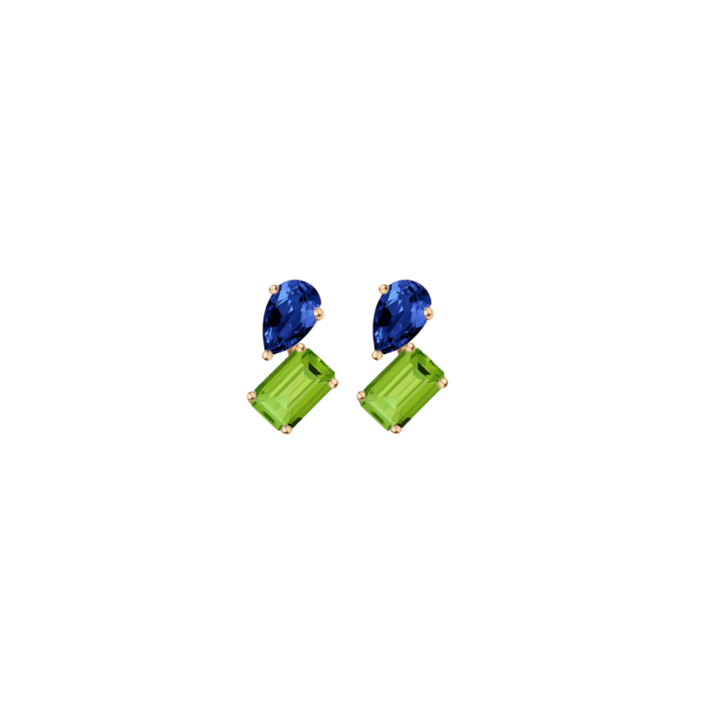 Toi et Moi Gemstone Mini Heirloom Earring  - Green Peridot & Blue Sapphire