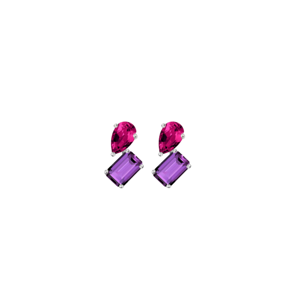 Toi et Moi Gemstone Mini Heirloom Earring - Amethyst & Red Ruby