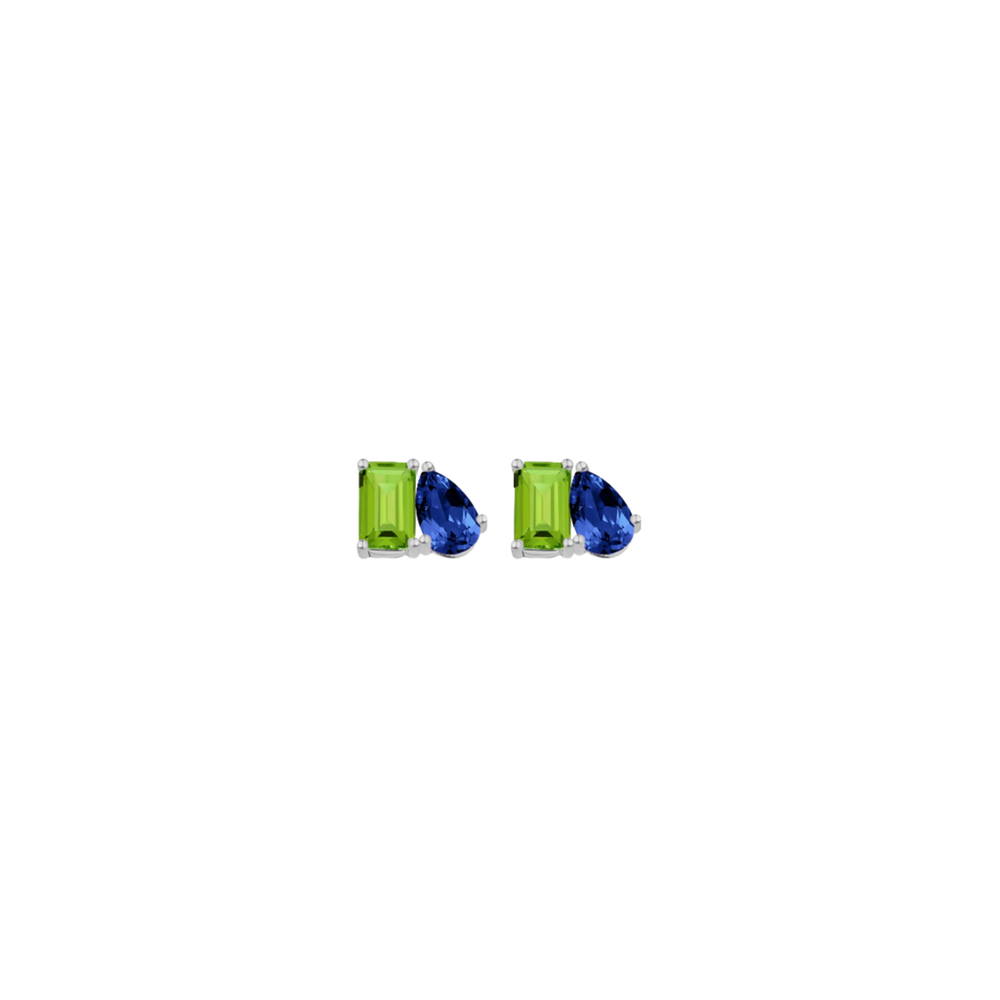 Toi et Moi Gemstone Mini Classic Earring - Peridot & Blue Sapphire