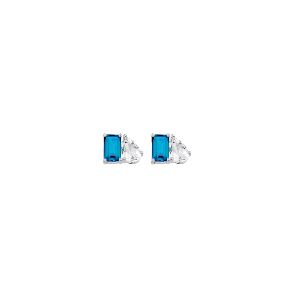 Toi et Moi Gemstone Mini Classic Earring - London Blue Topaz & White Topaz