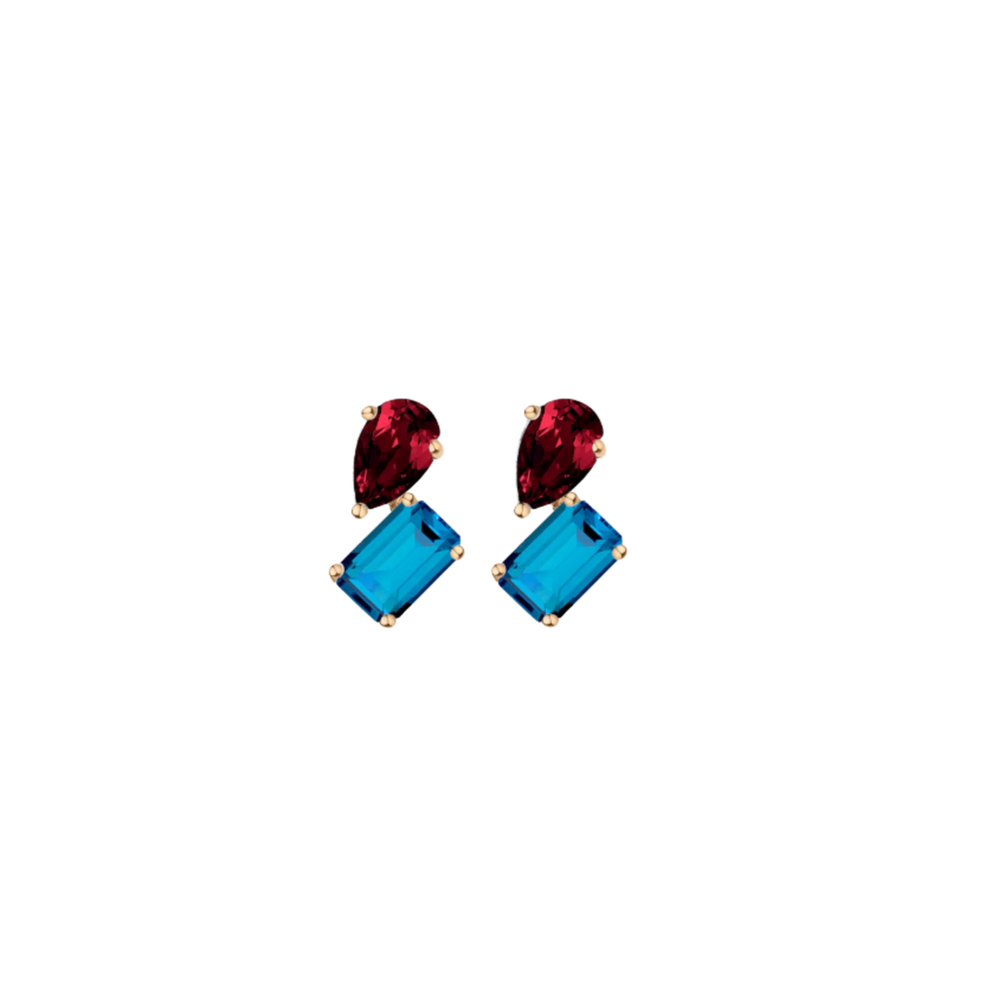 Toi et Moi Gemstone Mini Heirloom Earring - London Blue Topaz & Red Garnet