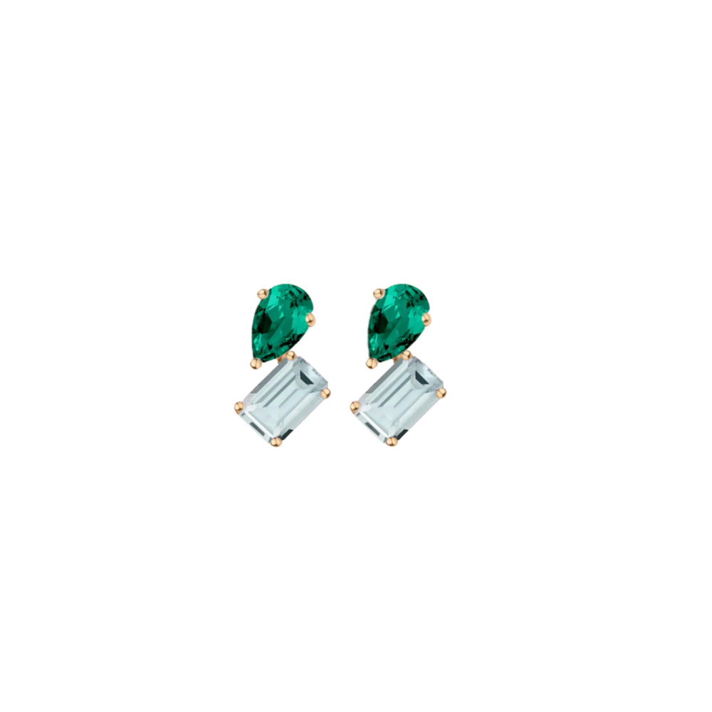 Toi et Moi Gemstone Mini Heirloom Earring - Aquamarine & Green Emerald