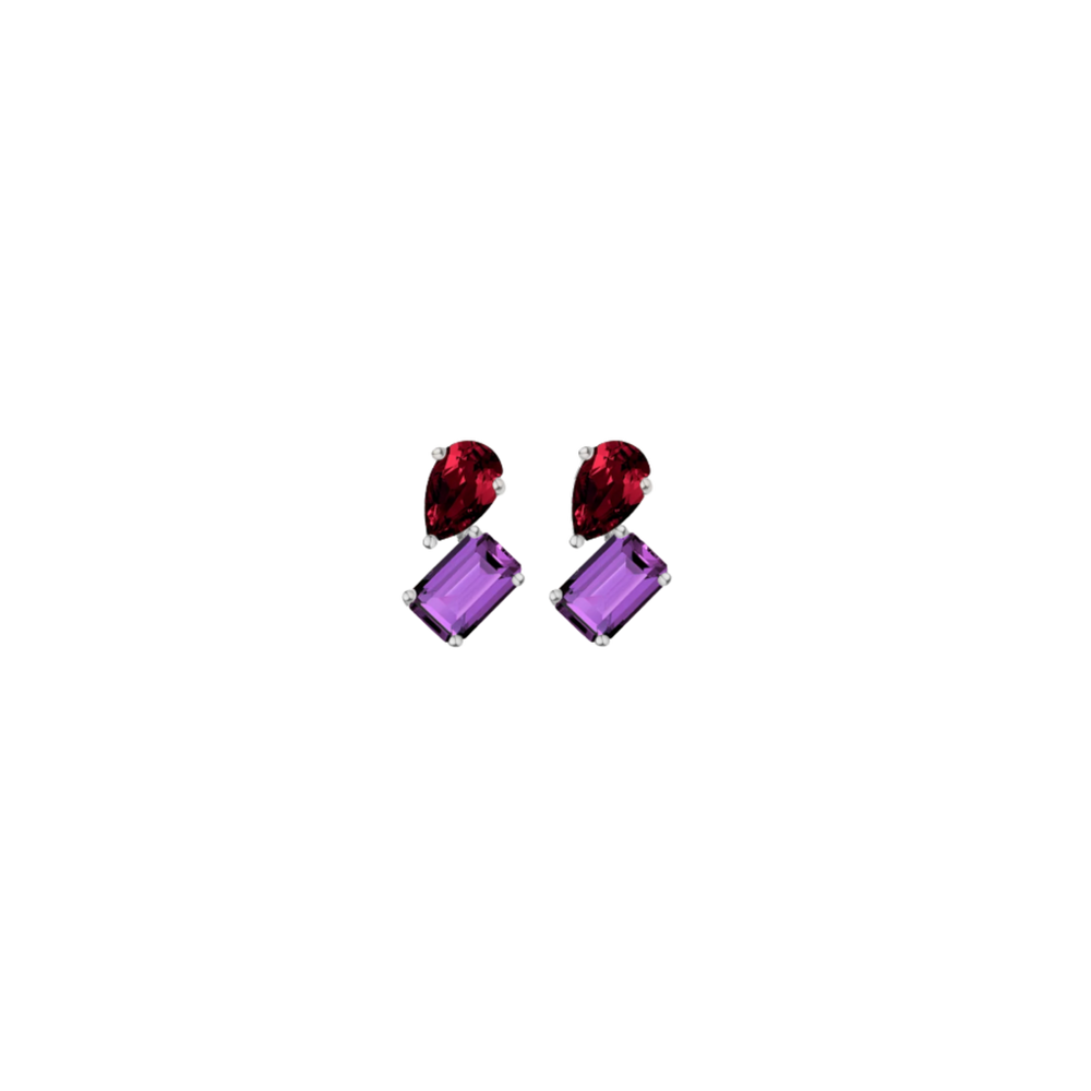 Toi et Moi Gemstone Mini Heirloom Earring - Amethyst & Garnet