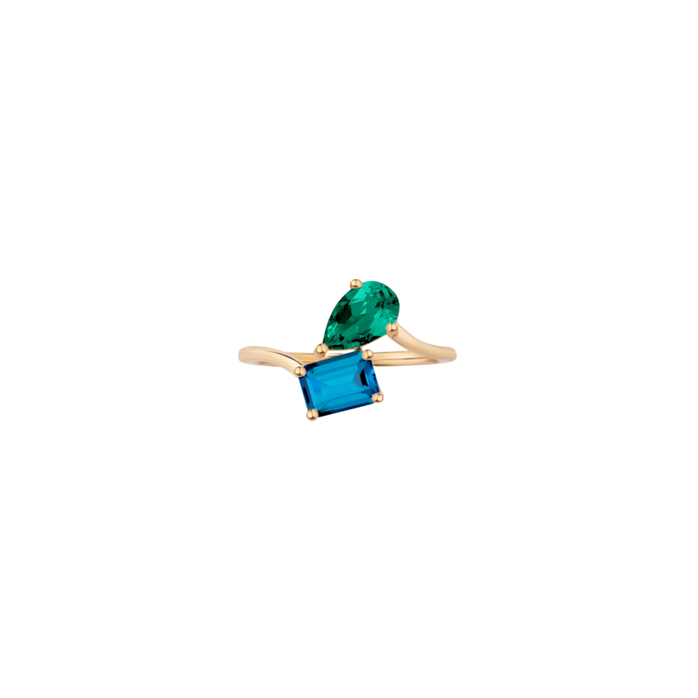 Toi et Moi Gemstone Heirloom Ring - London Blue Topaz & Green Emerald