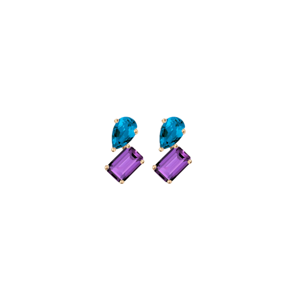 Toi et Moi Gemstone Mini Heirloom Earring - Amethyst & London Blue Topaz