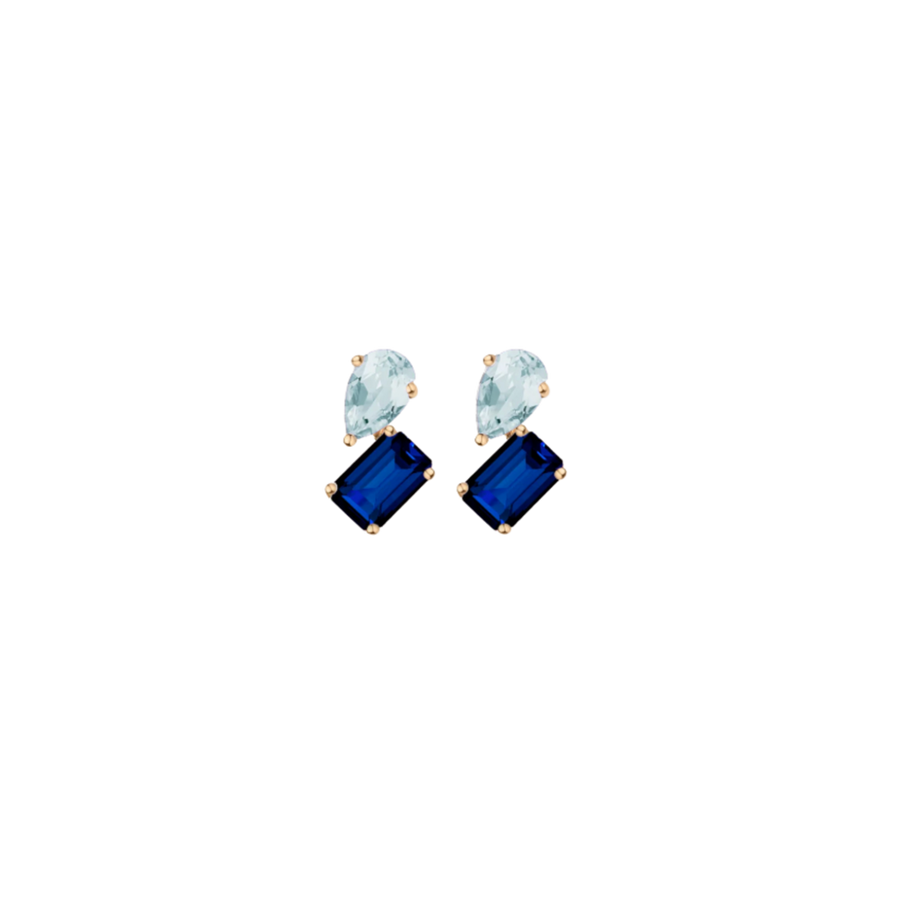 Toi et Moi Gemstone Mini Heirloom Earring - Blue Sapphire & Aquamarine
