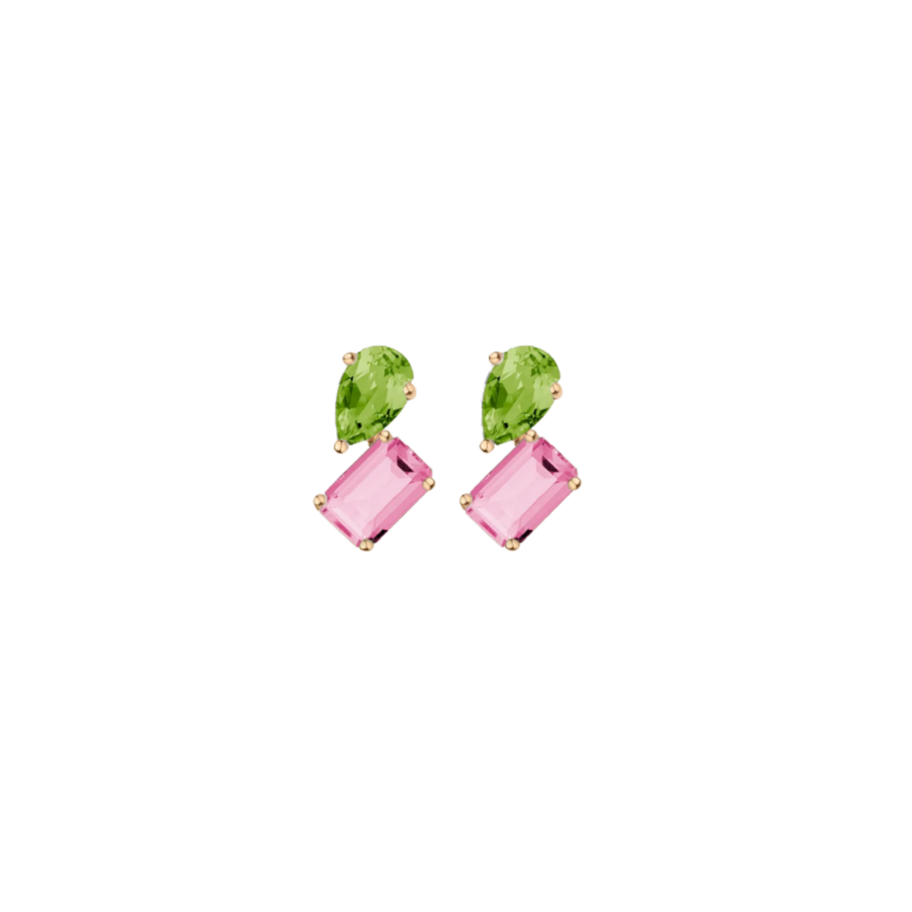 Toi et Moi Gemstone Mini Heirloom Earring - Pink Tourmaline & Peridot