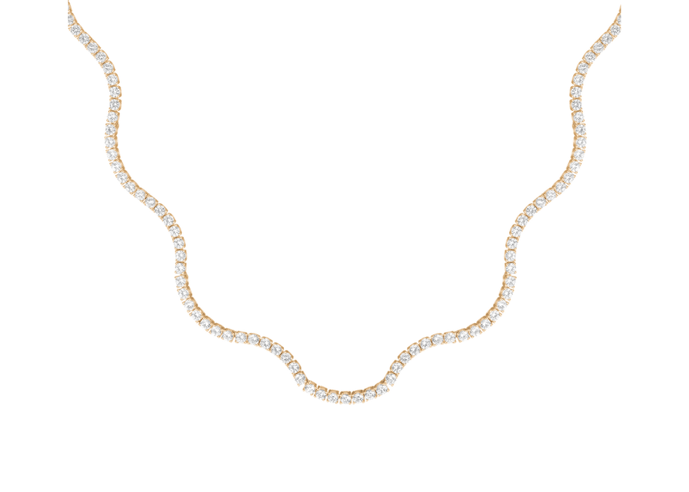 Lab Grown White Sapphire Wave Tennis Necklace
