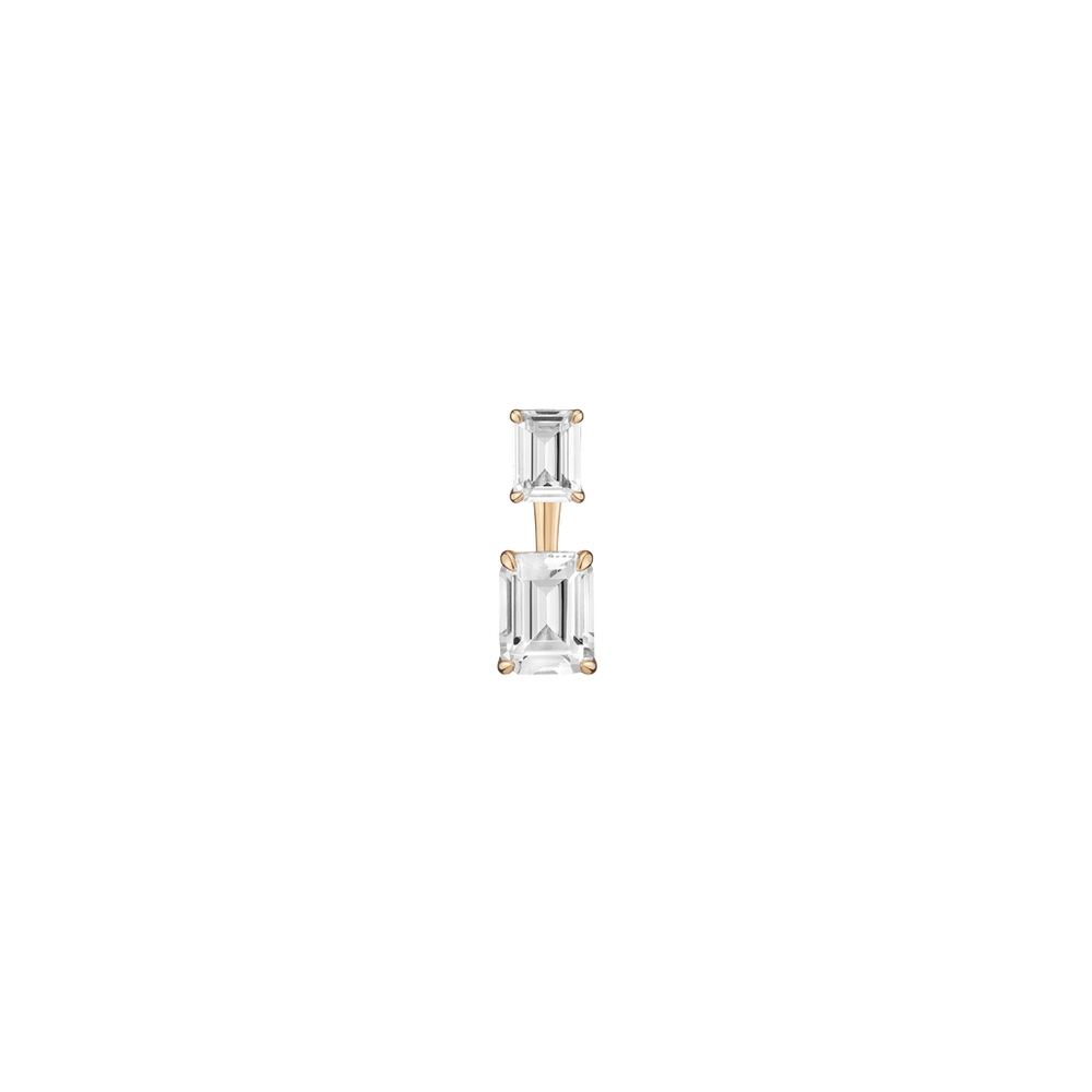 Lab Grown White Sapphire Ear Jacket - Emerald Bottom Stone