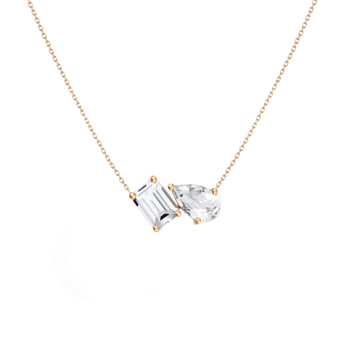 Ready-to-Ship Toi et Moi Gemstone Vintage Necklace Vermeil Yellow Gold White / White First