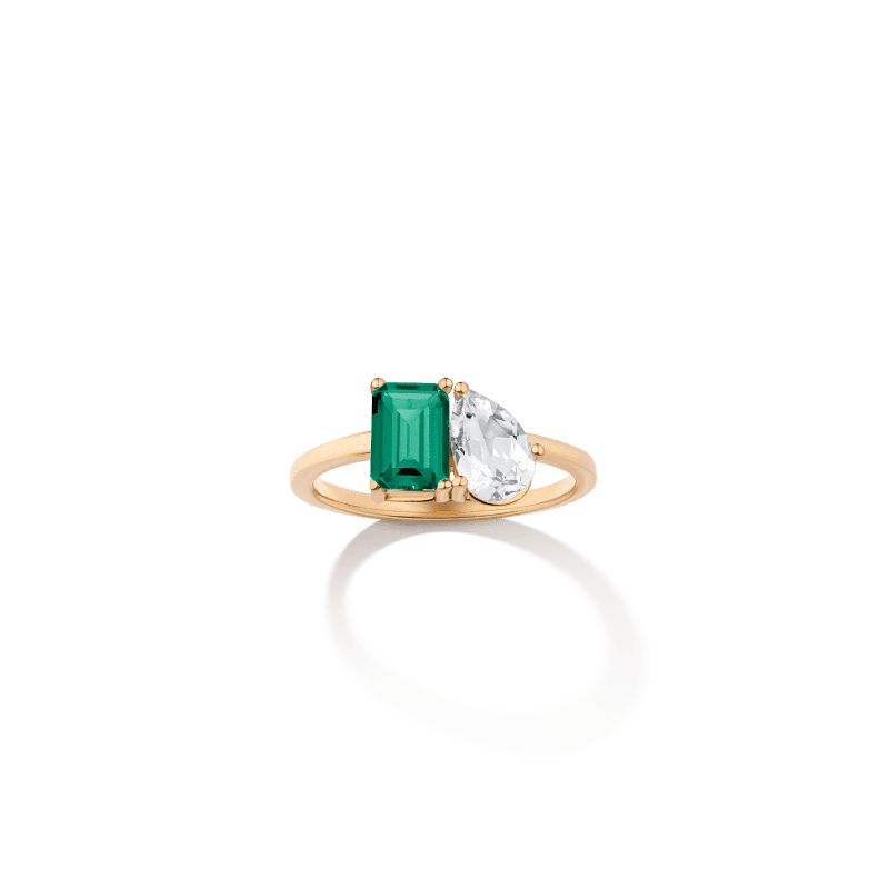 Ready-to-Ship Toi et Moi Gemstone Classic Ring Vermeil Yellow Gold Green / White First